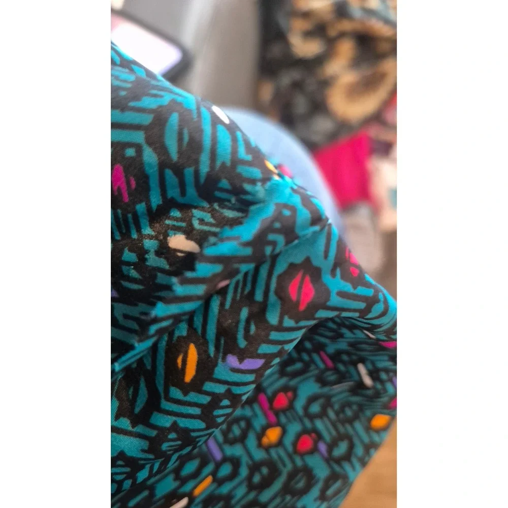 Vintage‎ 80s 90s Geometric Midi Dress Teal Abstract Print Button Front Boho M/L